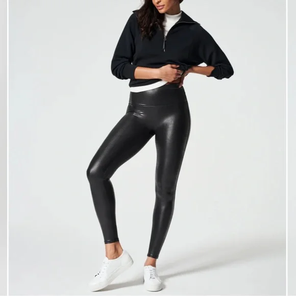 SPANX Shape Faux Leather Leggings Size Small - Picture 1 of 8